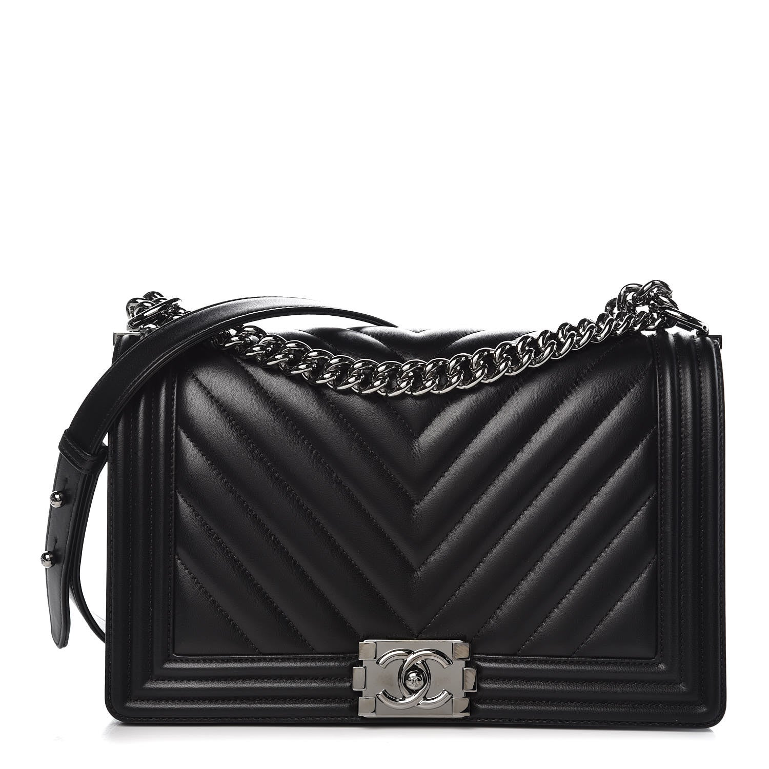 Chanel Calfskin Chevron Quilted New Medium Boy Flap Black 1 of 10