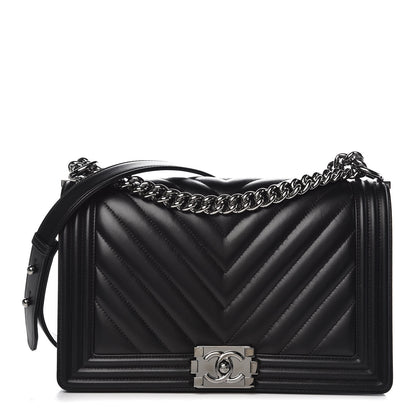 Chanel Calfskin Chevron Quilted New Medium Boy Flap Black 1 of 10