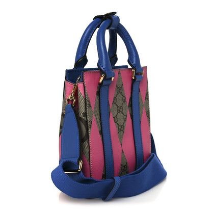 Gucci GG Supreme Monogram Textured Dollar Calfskin Rhombus Mini Tote Bag Beige Ebony Pink Blue 3 of 10