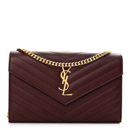 Saint Laurent Grain De Poudre Matelasse Chevron Monogram Chain Wallet Rouge Legion 1 of 11