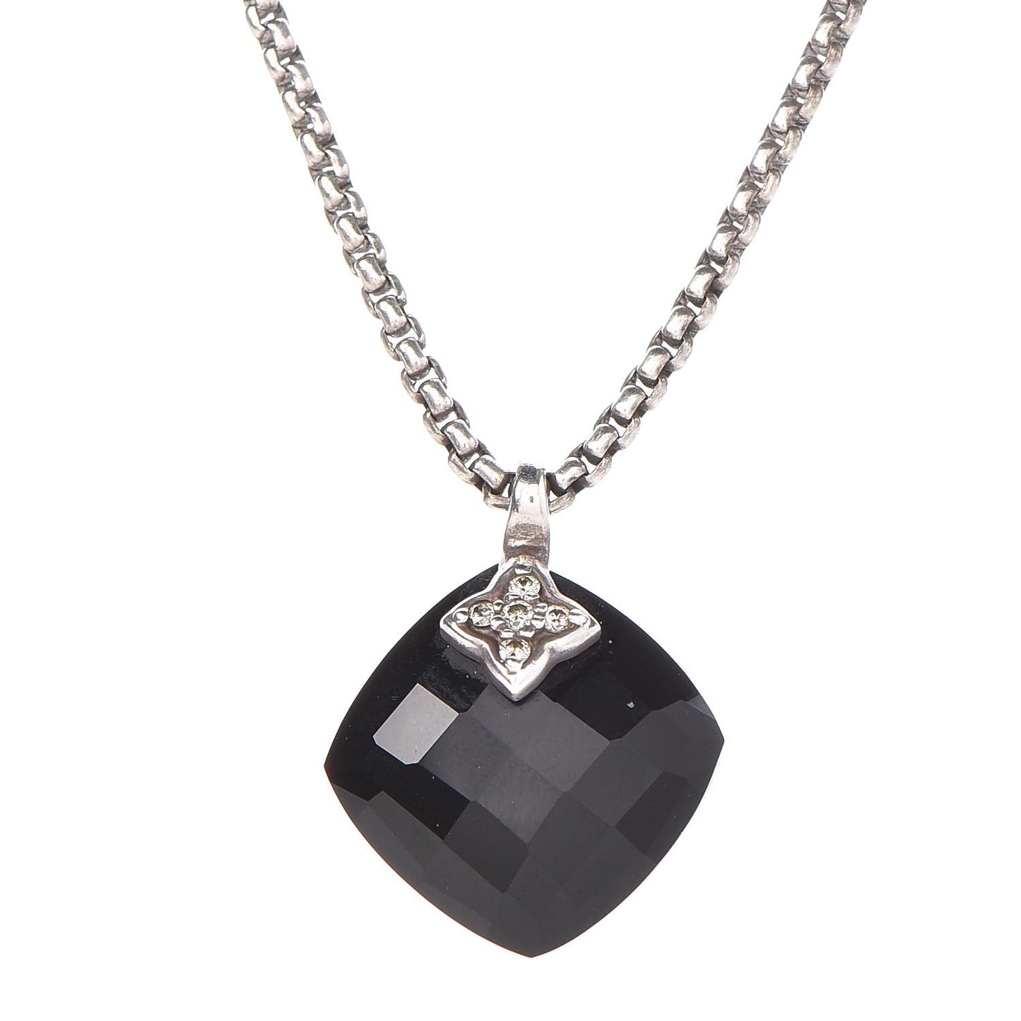 Sterling Silver Diamond Black Onyx Pendant Necklace
