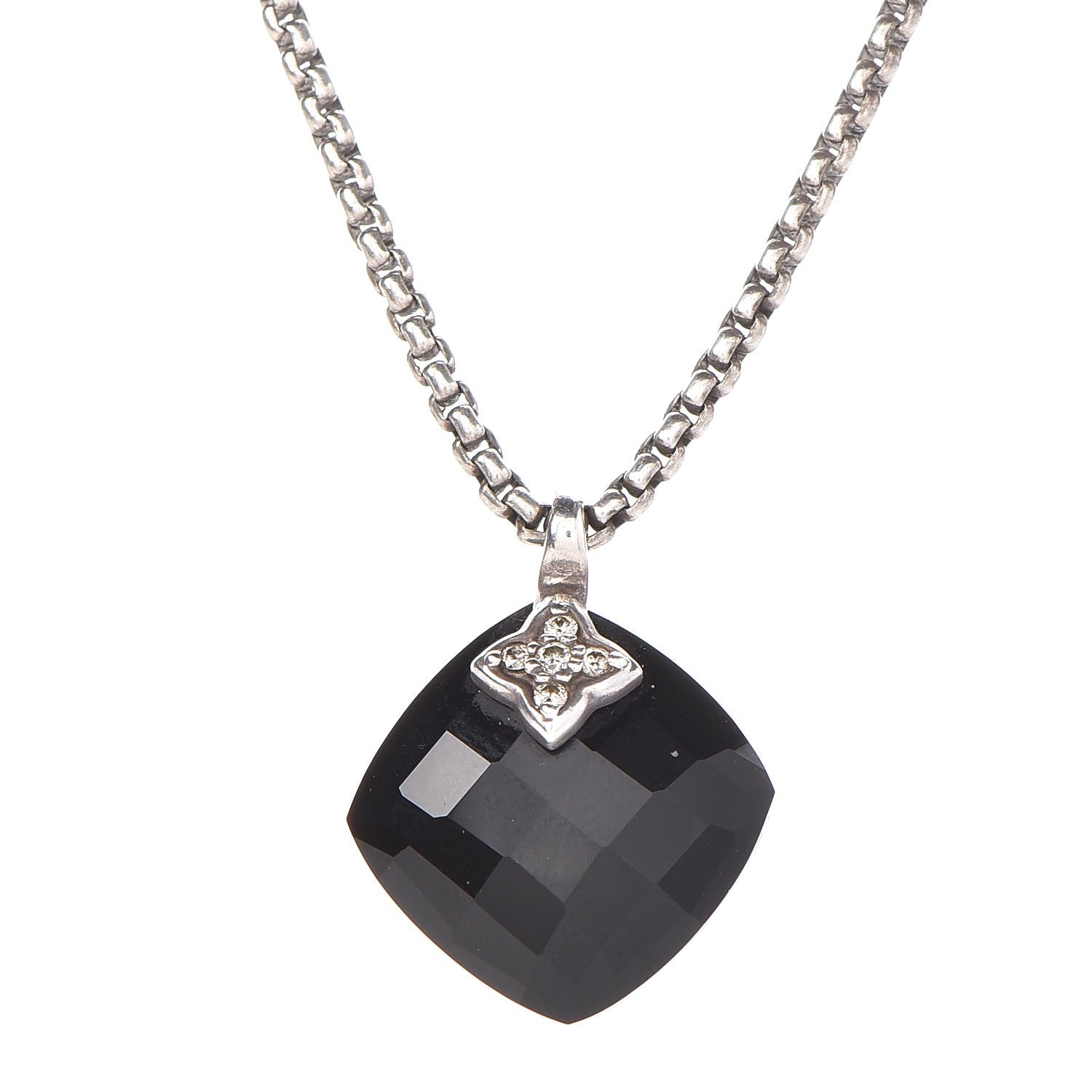 David Yurman Sterling Silver Diamond Black Onyx Pendant Necklace 5 of 6