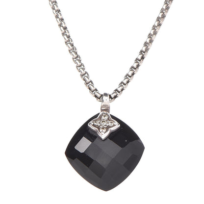 David Yurman Sterling Silver Diamond Black Onyx Pendant Necklace 5 of 6
