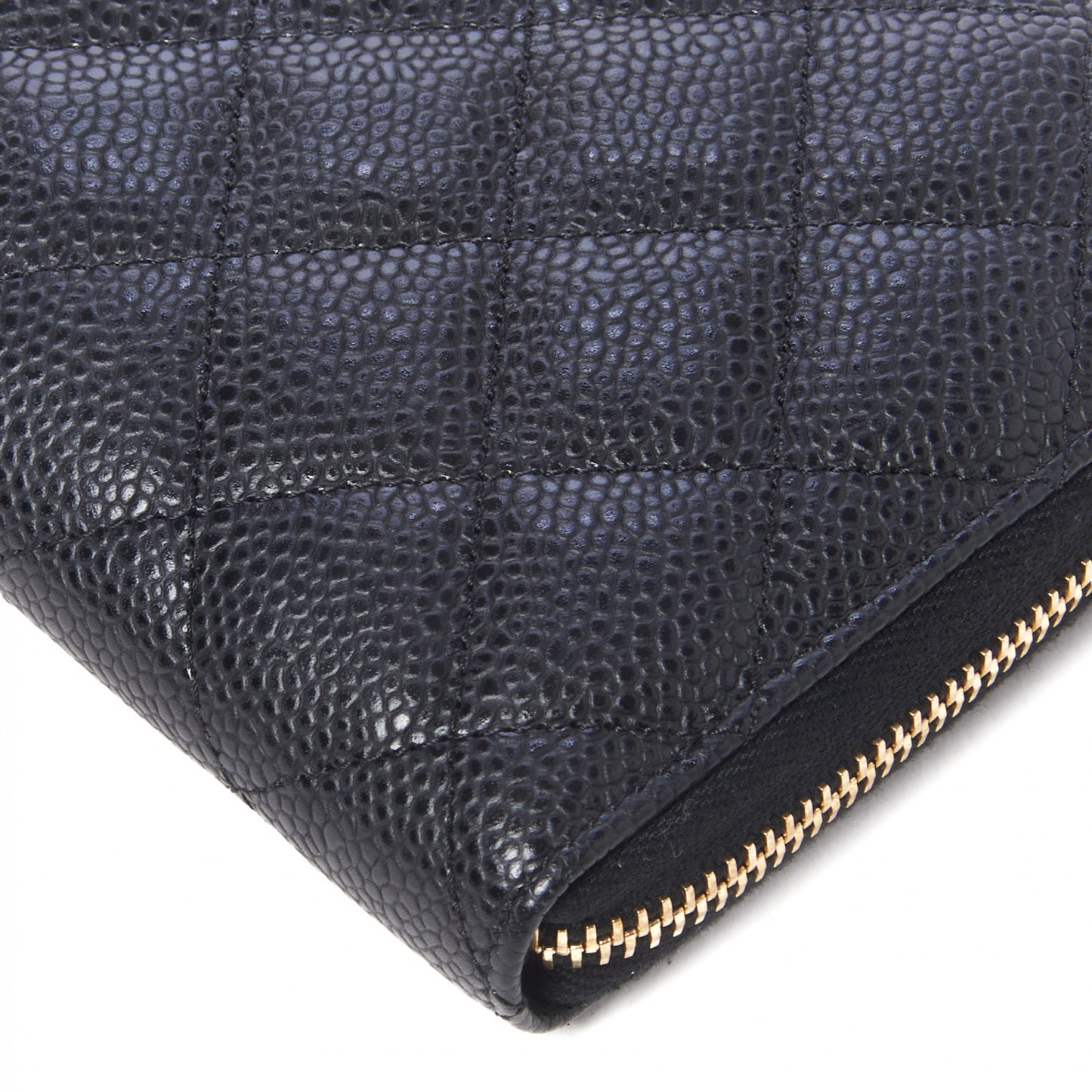 Caviar Quilted Large Gusset Zip Around Wallet Black