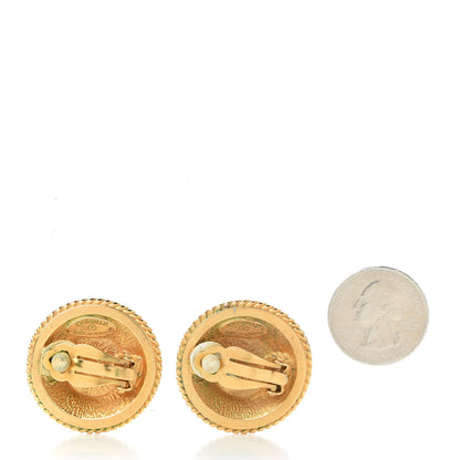 Chanel Pearl Crystal Round Clip On Earrings Gold 2 of 4