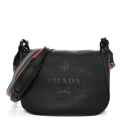 Prada Vitello Daino Embossed Logo Flap Shoulder Bag Black 1 of 8
