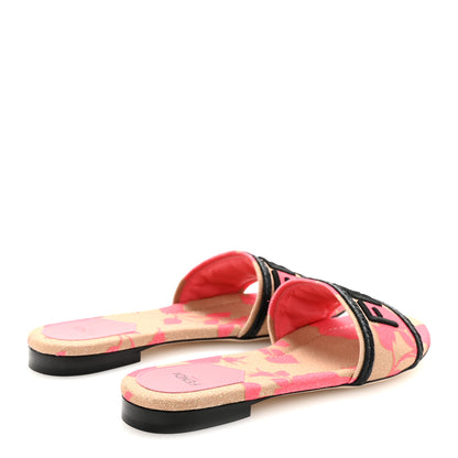 Fendi Canvas Rose Logo Embroidered Flat Slide Sandals 36.5 Kissed Black 5 of 9