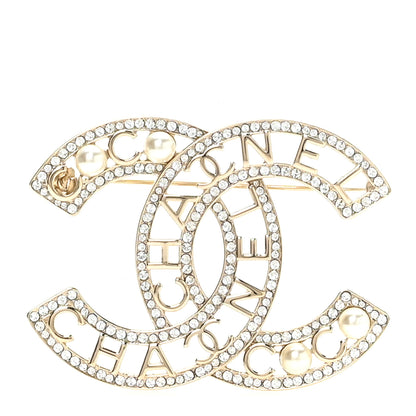 Chanel Crystal Pearl Coco CC Logo Brooch Gold 1 of 4