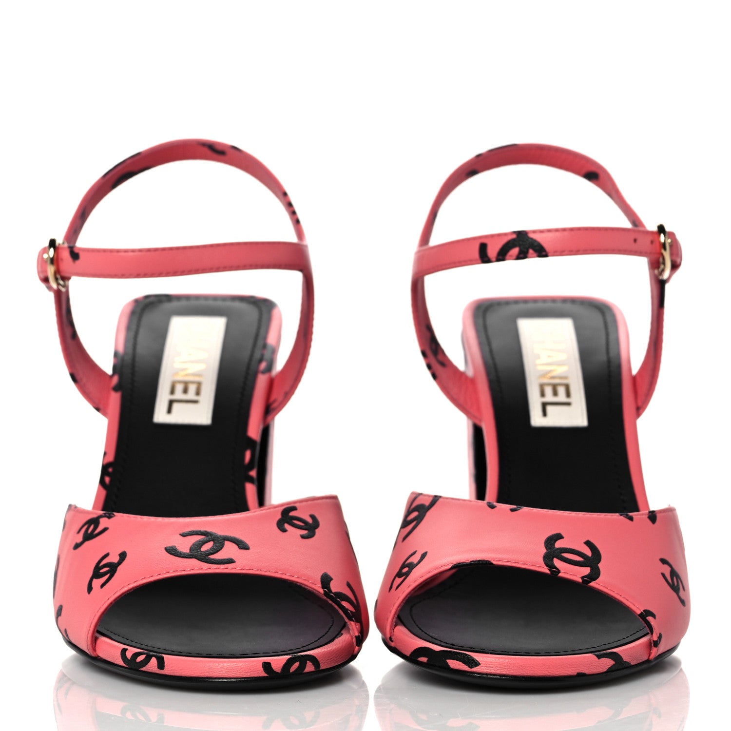 Chanel Lambskin Printed CC Sandals 40.5 Pink Black 2 of 9