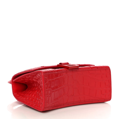 Balenciaga Shiny Calfskin Tonal B Crocodile Embossed Hourglass Top Handle Bag XS Bright Red 4 of 10