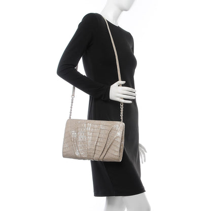 Nancy Gonzalez Metallic Crocodile Slim Frame Chain Clutch Silver 2 of 7