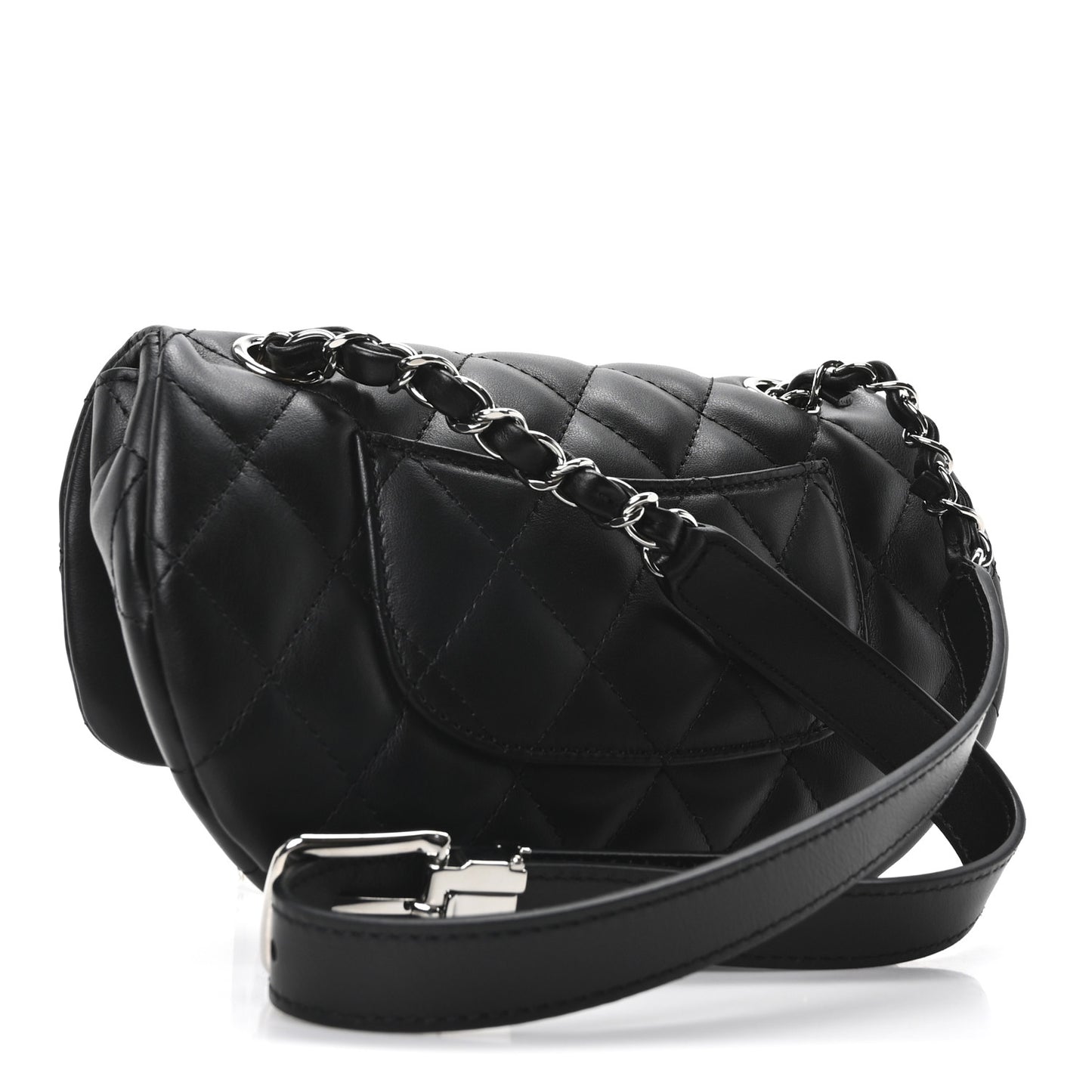 Calfskin Quilted CC Uniform Flap Belt Bag Black