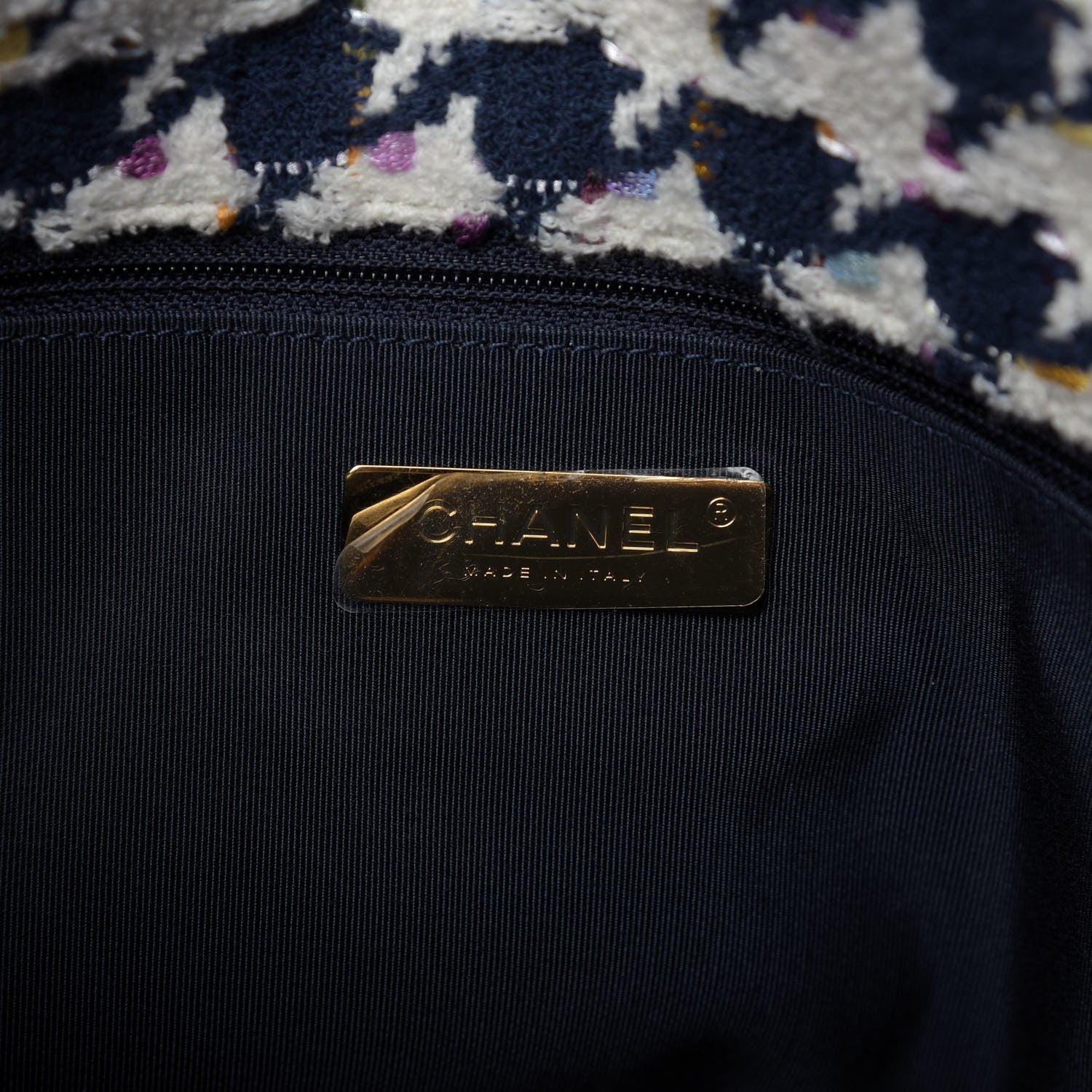 Chanel Tweed Quilted Large 19 Flap Ecru Navy Blue Multicolor 10 of 11