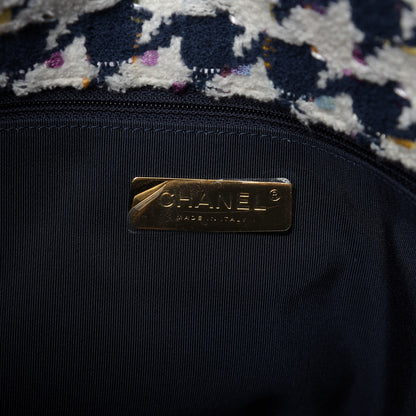 Chanel Tweed Quilted Large 19 Flap Ecru Navy Blue Multicolor 10 of 11