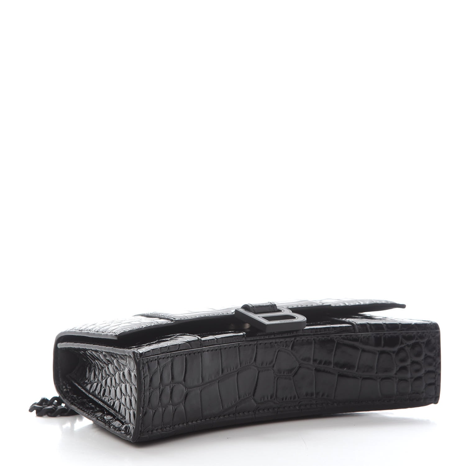 Balenciaga Shiny Calfskin Monochrome Crocodile Embossed Hourglass Chain Bag XS Black 3 of 10