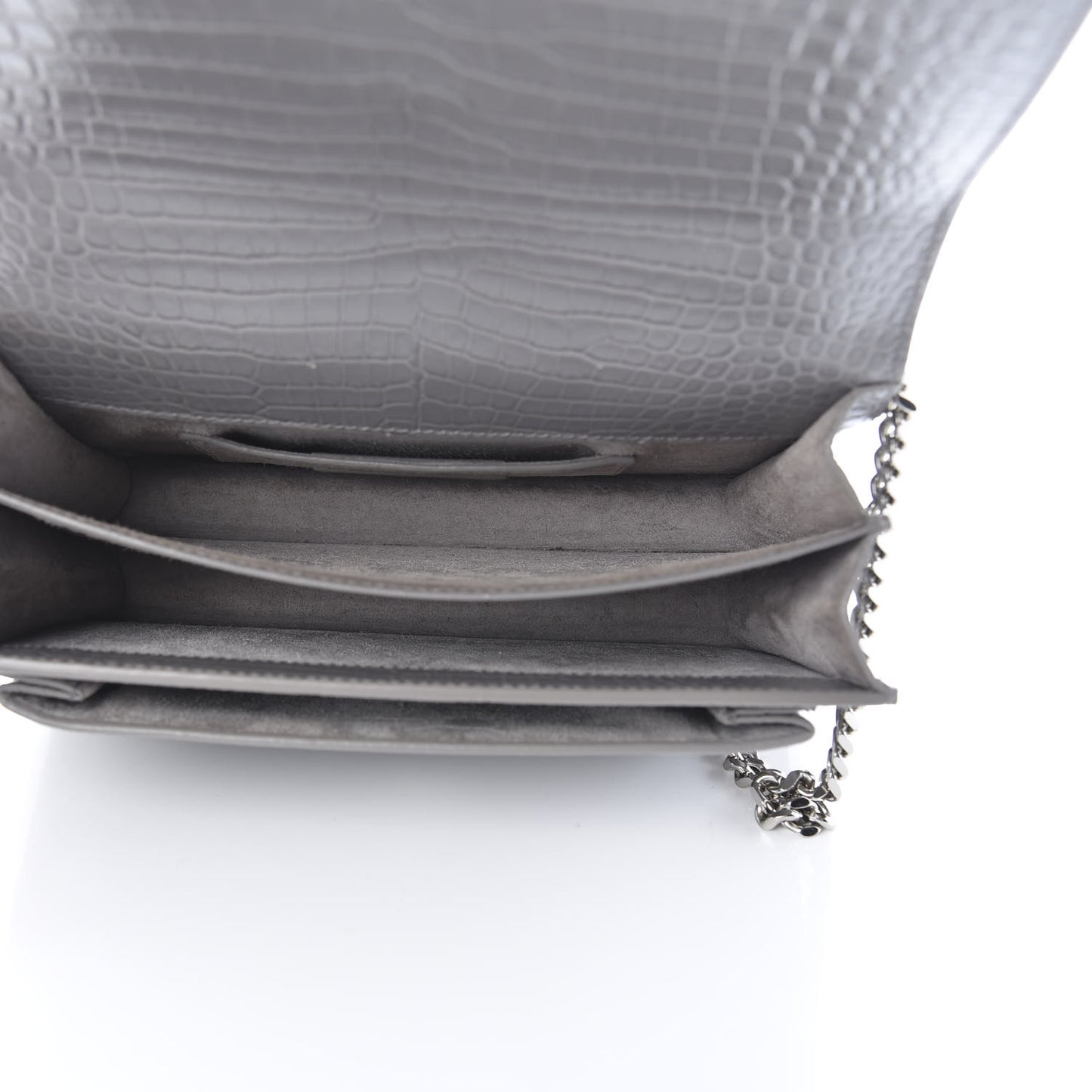 Calfskin Crocodile Embossed Medium Monogram Sunset Fog