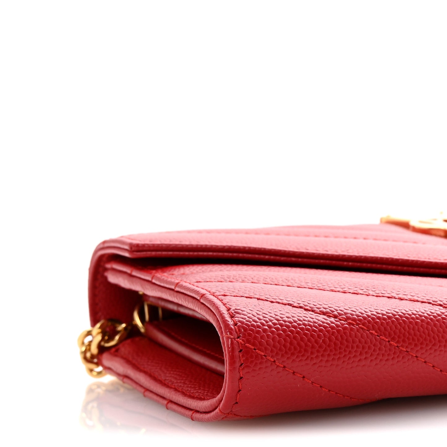 Grain De Poudre Matelasse Chevron Small Monogram Chain Wallet Red