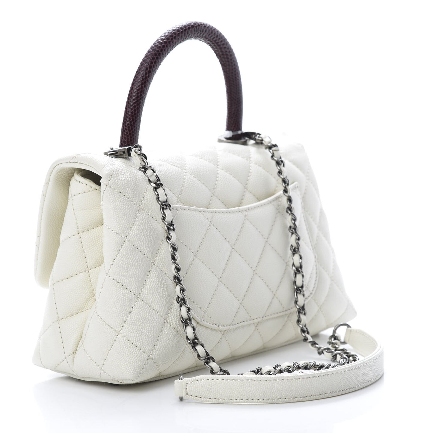 Caviar Lizard Quilted Mini Coco Handle Flap White
