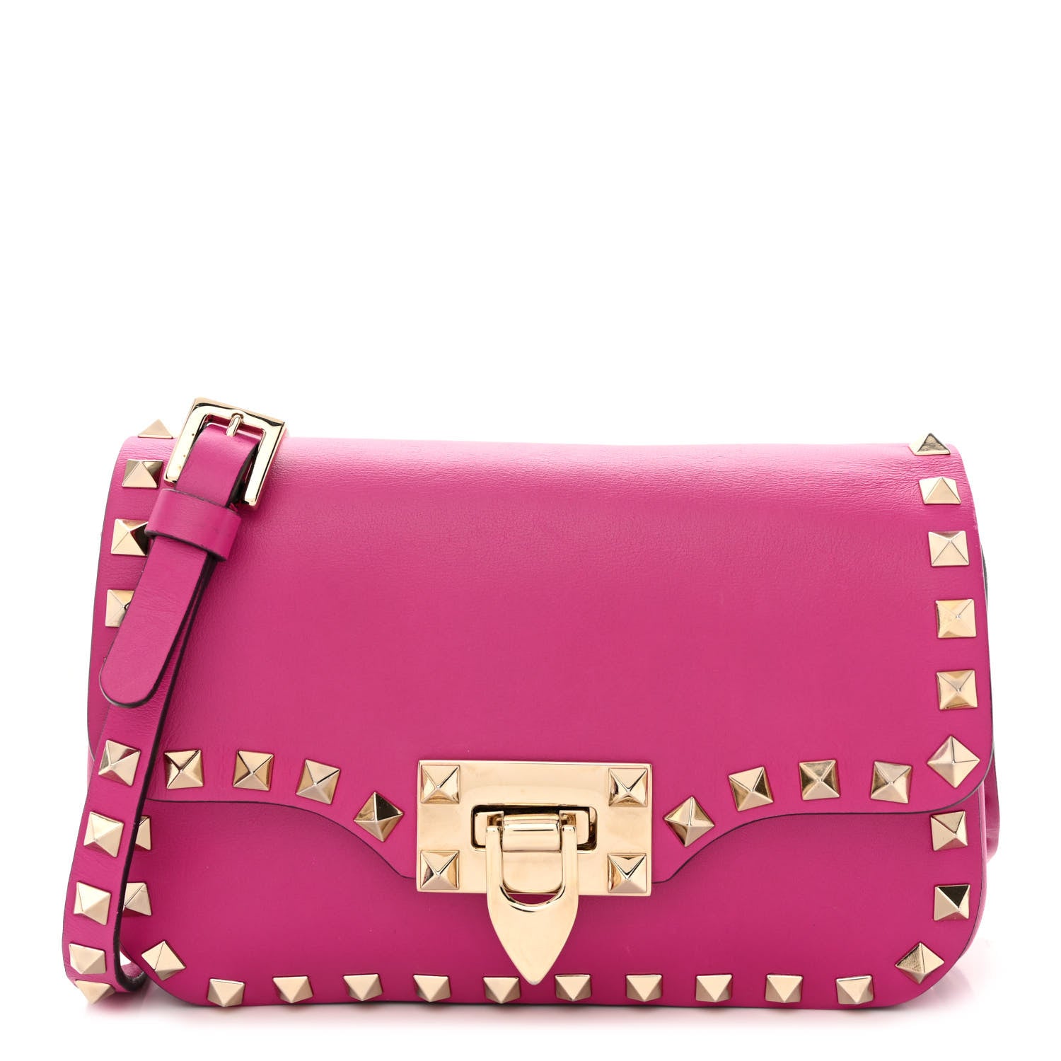 Valentino Garavani Vitello Mini Rockstud Flap Saddle Crossbody Bag Fuxia 1 of 12