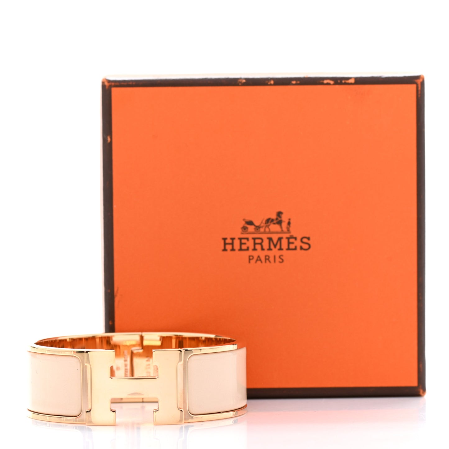 Enamel Wide Clic Clac H Bracelet PM Beige Nacre