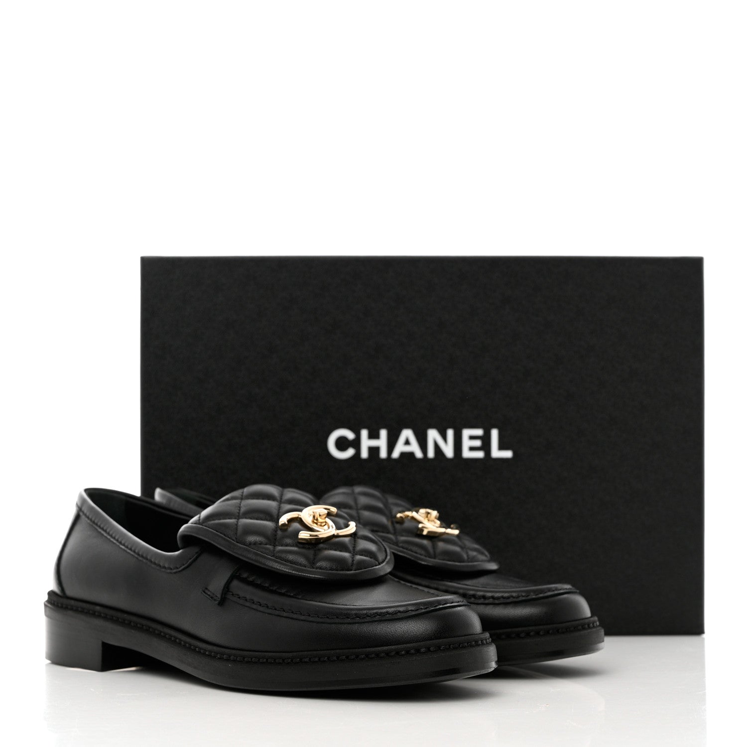 Chanel Lambskin Quilted CC Turnlock Loafers 38 Black 9 of 9