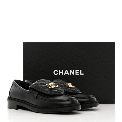 Chanel Lambskin Quilted CC Turnlock Loafers 38 Black 9 of 9