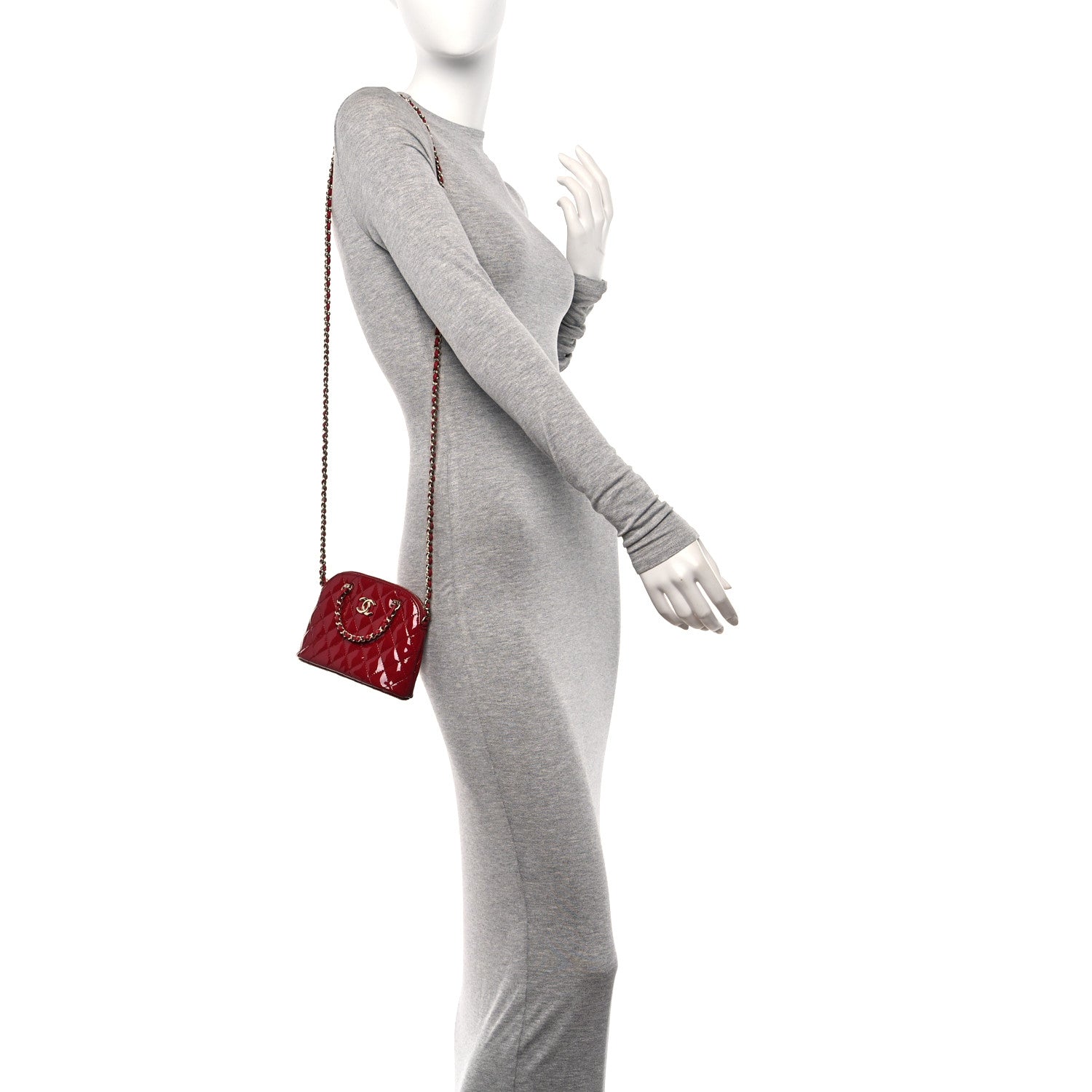 Chanel Patent Calfskin Quilted Shiny Coco Clutch With Chain Red 3 of 12