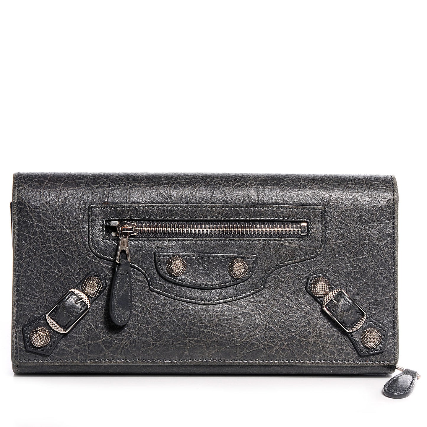 Agneau Giant 12 Silver Hardware Money Wallet Gris Tarmac