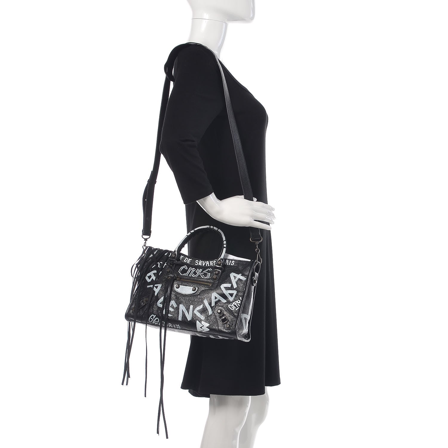 Balenciaga Agneau Classic Hardware Graffiti All Over S City Black 2 of 9