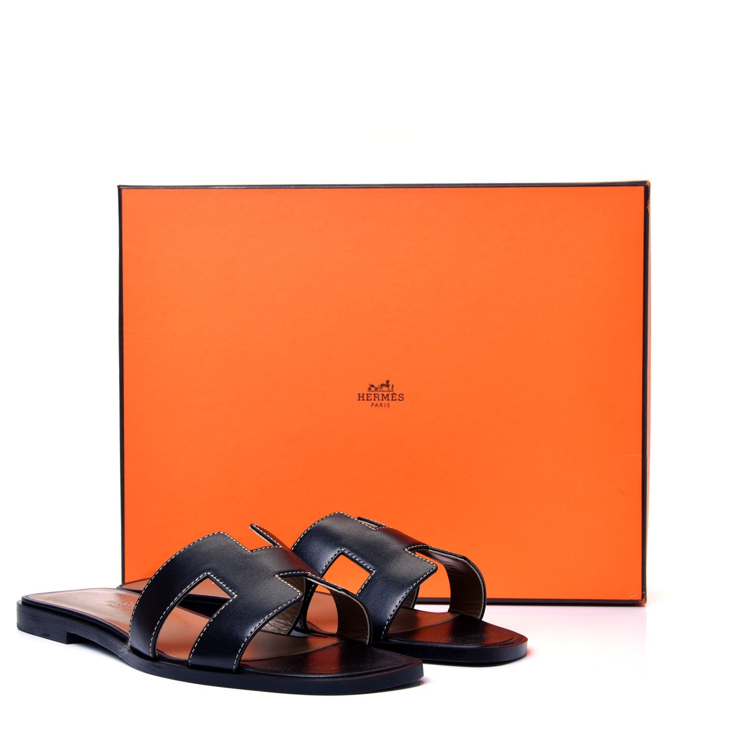 Hermes Box Calfskin Oran Sandals 38 Black 10 of 10