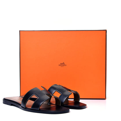 Hermes Box Calfskin Oran Sandals 38 Black 10 of 10