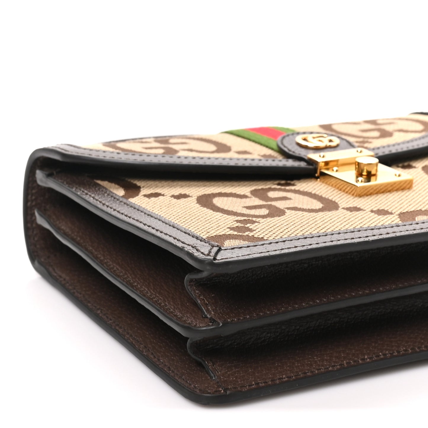 Monogram Jumbo GG Textured Dollar Calfskin Web Small Ophidia Padlock Top Handle Bag Camel Ebony New Acero