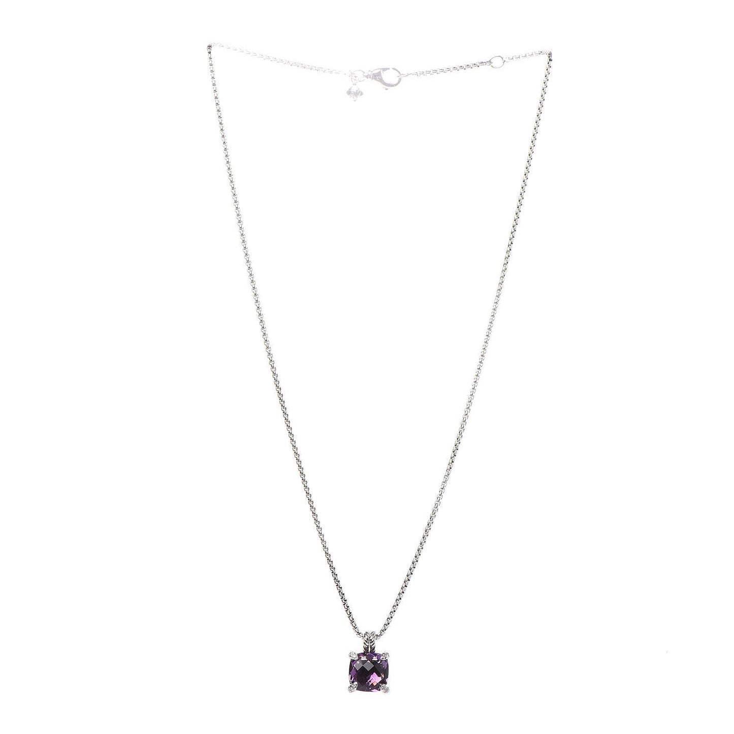 Sterling Silver Diamond Amethyst 11mm Chatelaine Pendant Necklace