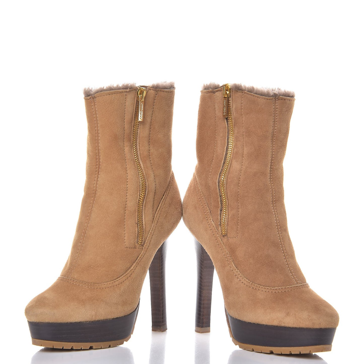 Suede Shearling Trixie Ankle Boots 35 Camel