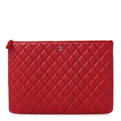 Chanel Lambskin Quilted Large Cosmetic Case Red 1 of 11