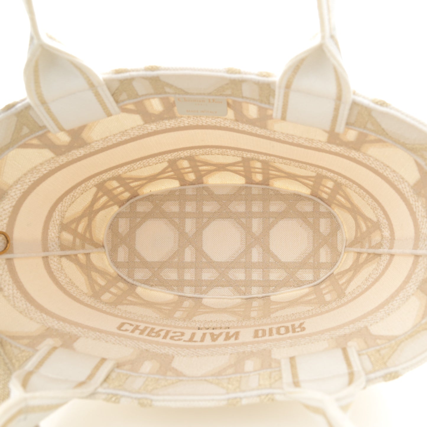 Canvas Cannage Embroidered Brocart Hat Basket Bag White Gold