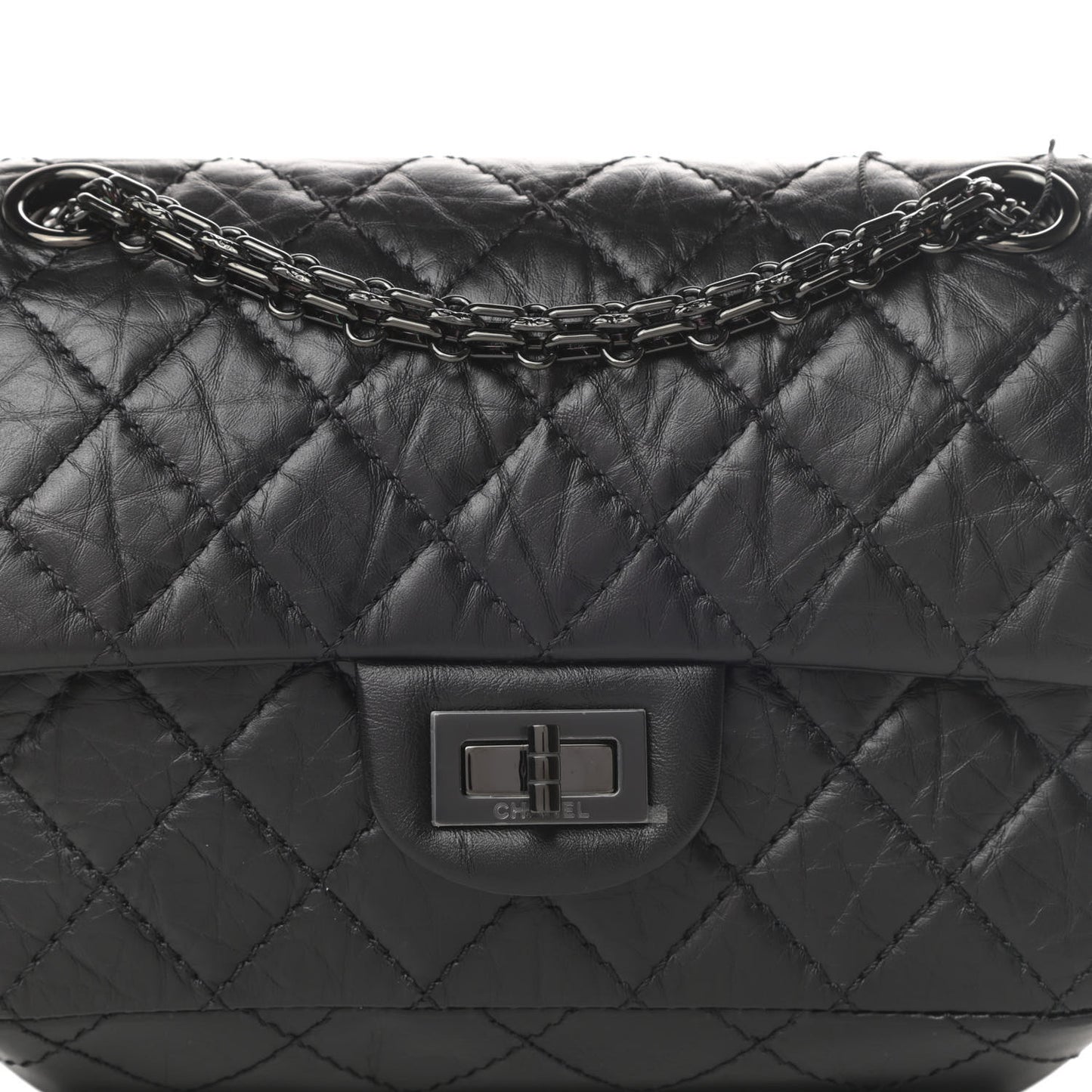 Aged Calfskin Quilted 2.55 Reissue Mini Flap So Black