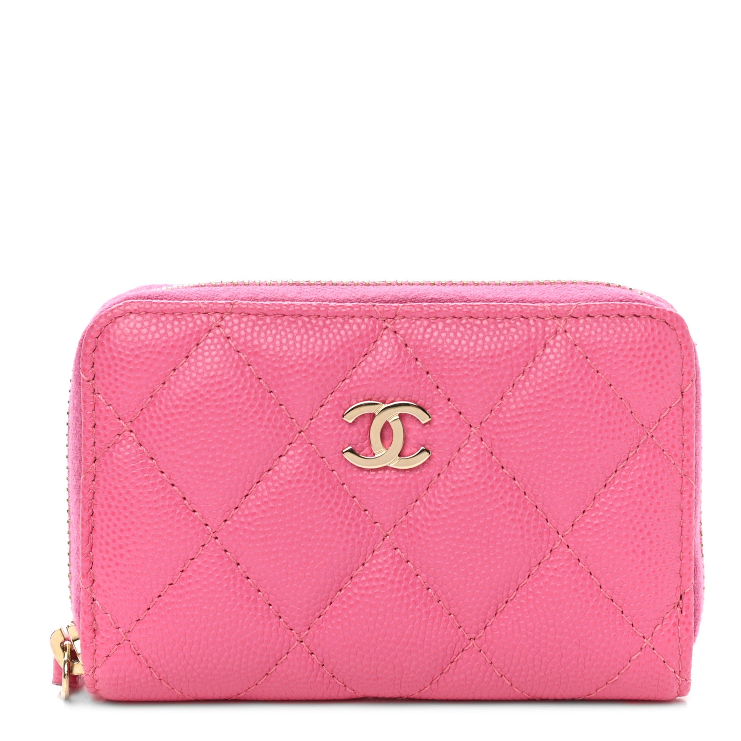 Caviar Quilted Zip Coin Purse Pink