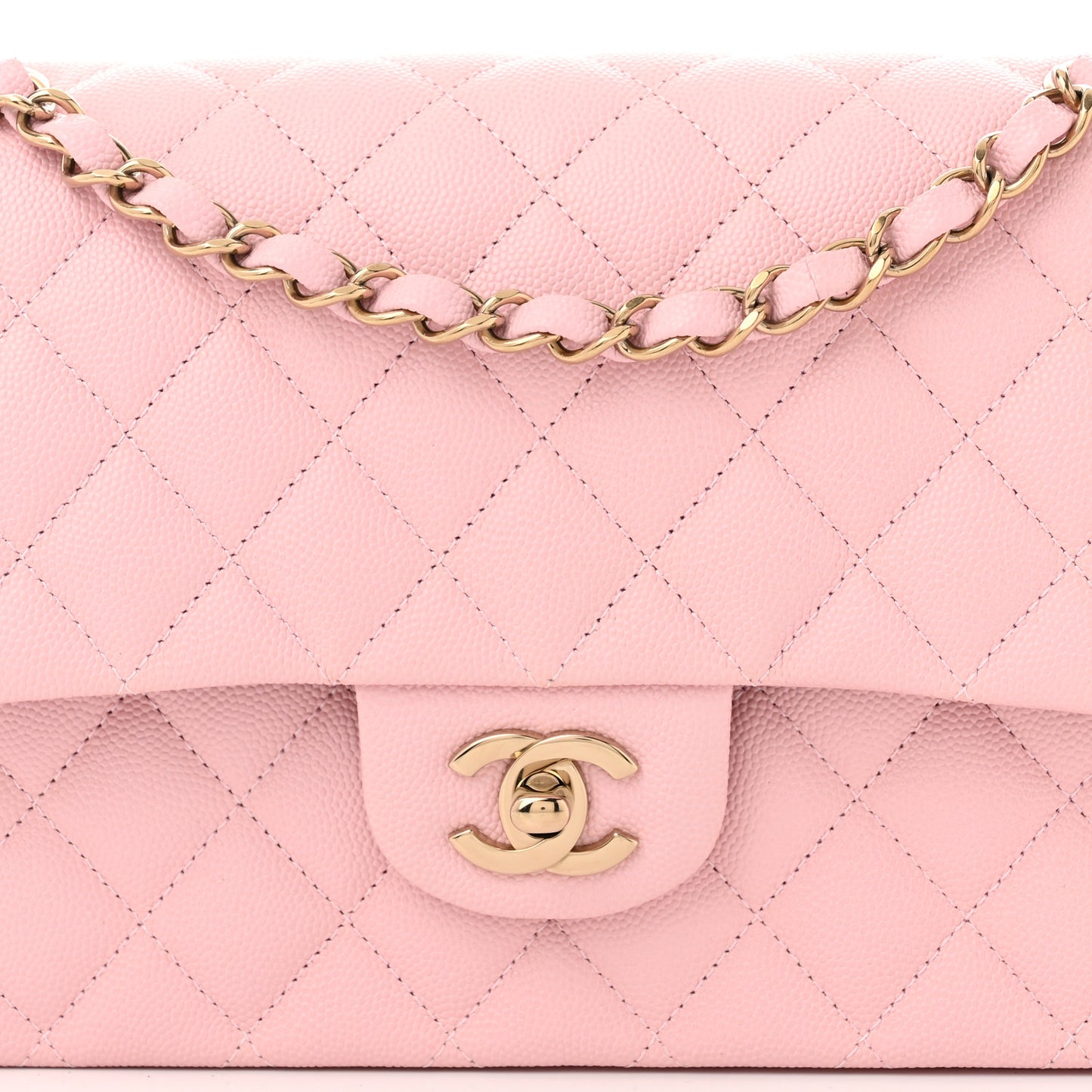 Caviar Quilted Medium Double Flap Light Pink