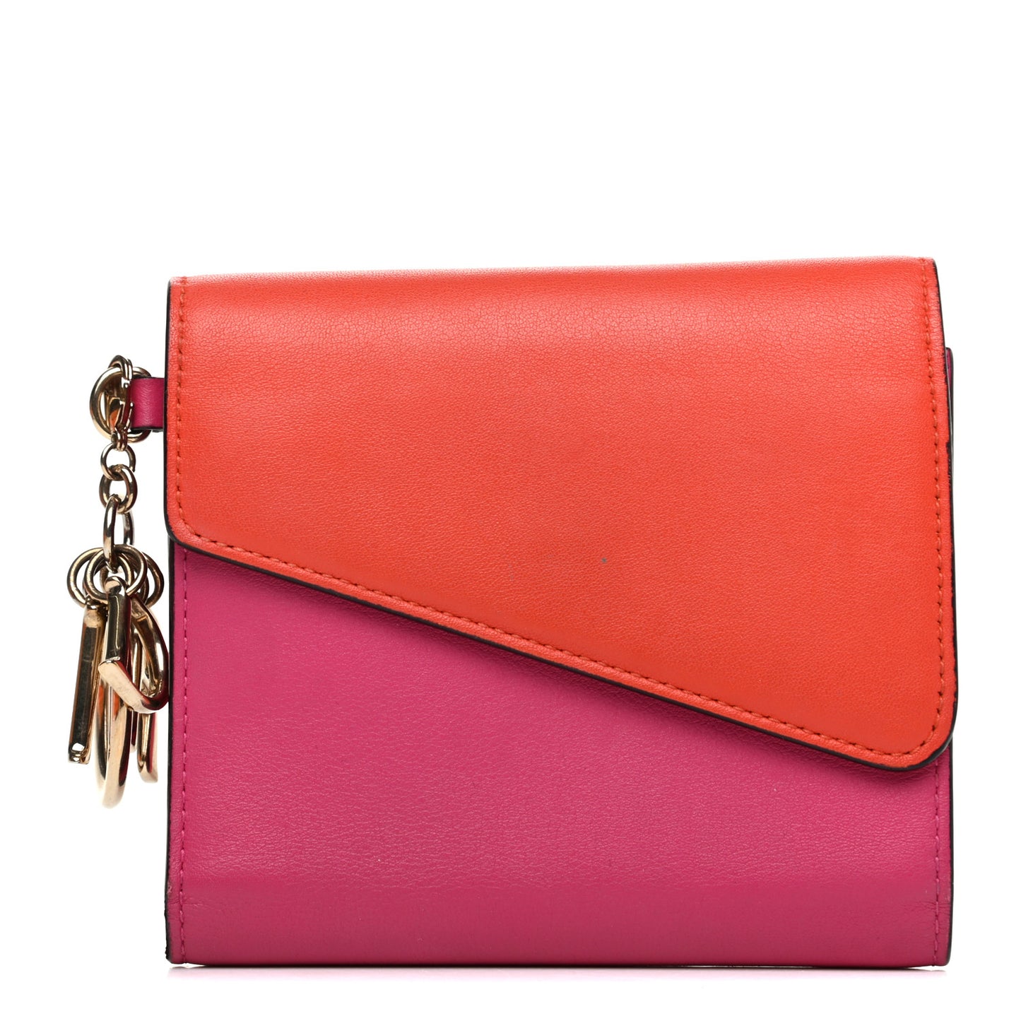 Smooth Calfskin Bi-Color Diorissimo Envelope Wallet Pink Red
