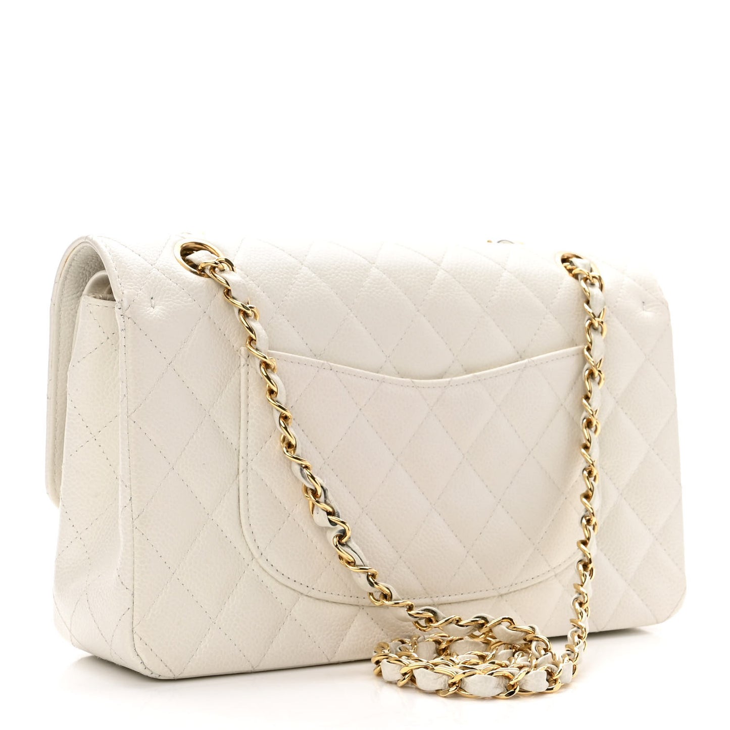 Caviar Quilted Medium Double Flap White