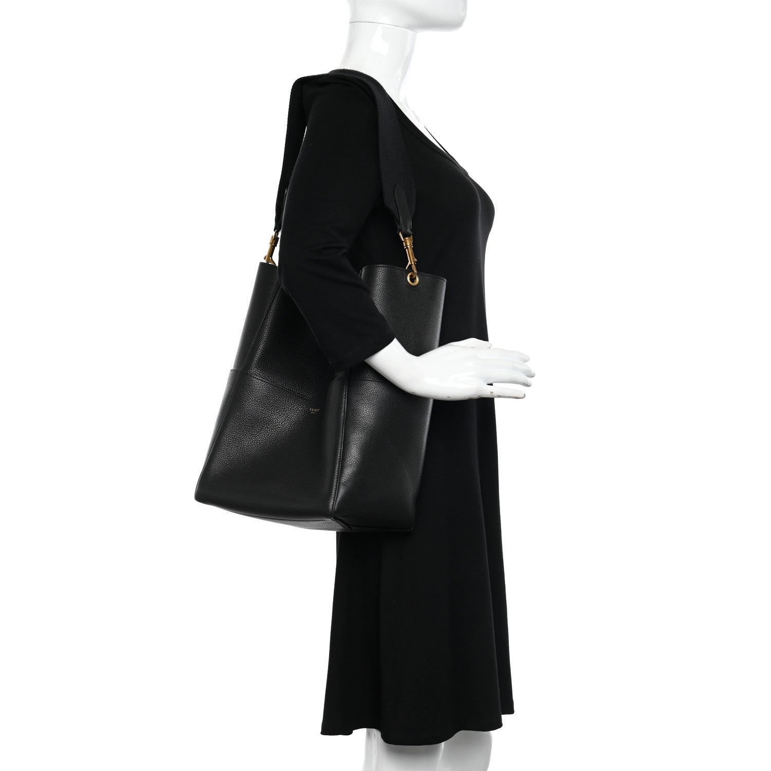 Celine Soft Grained Calfskin Sangle Bucket Bag Black 2 of 14