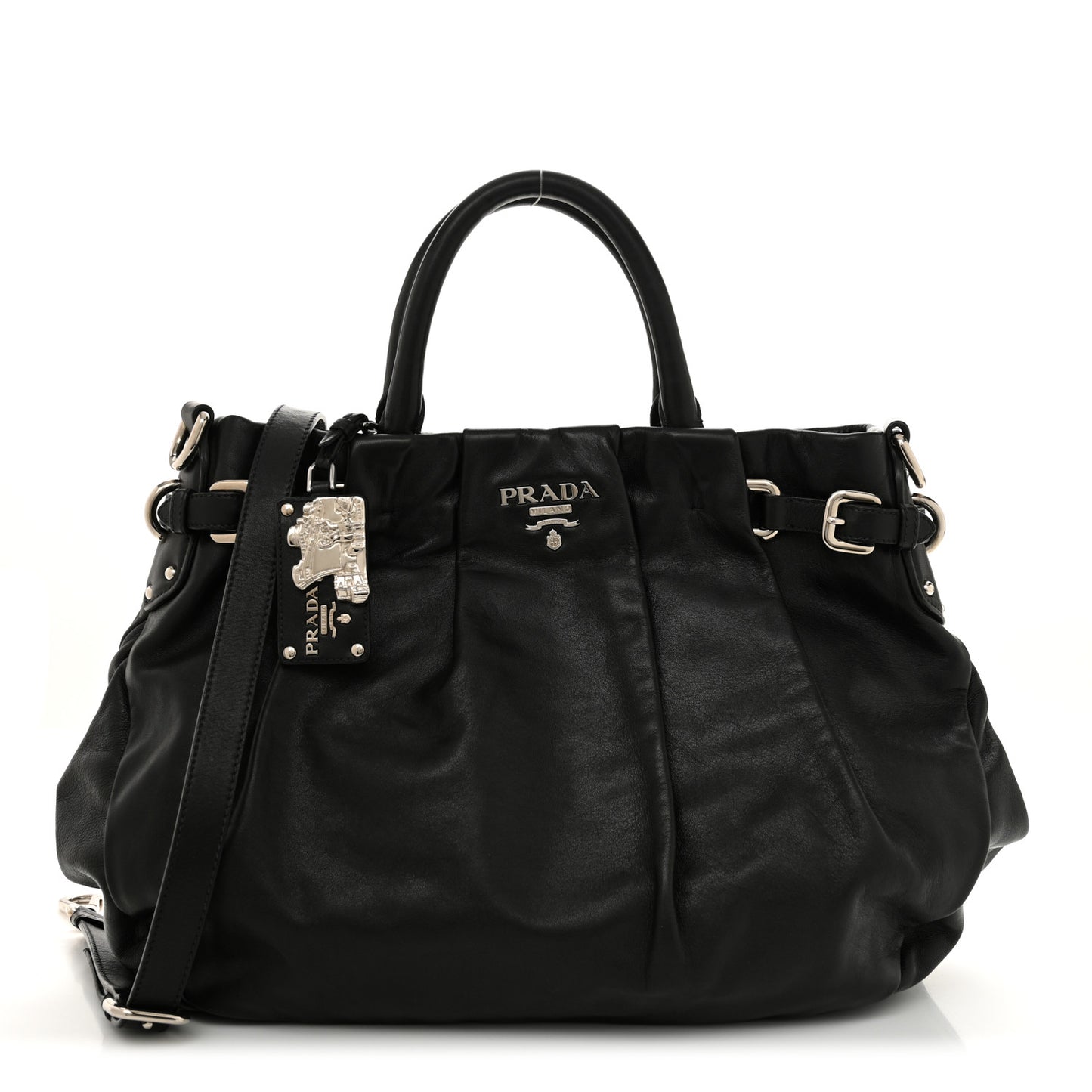Soft Calfskin Pleated Shoulder Bag Black
