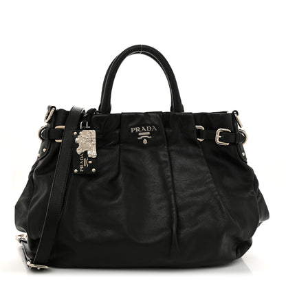Prada Soft Calfskin Pleated Shoulder Bag Black 1 of 10