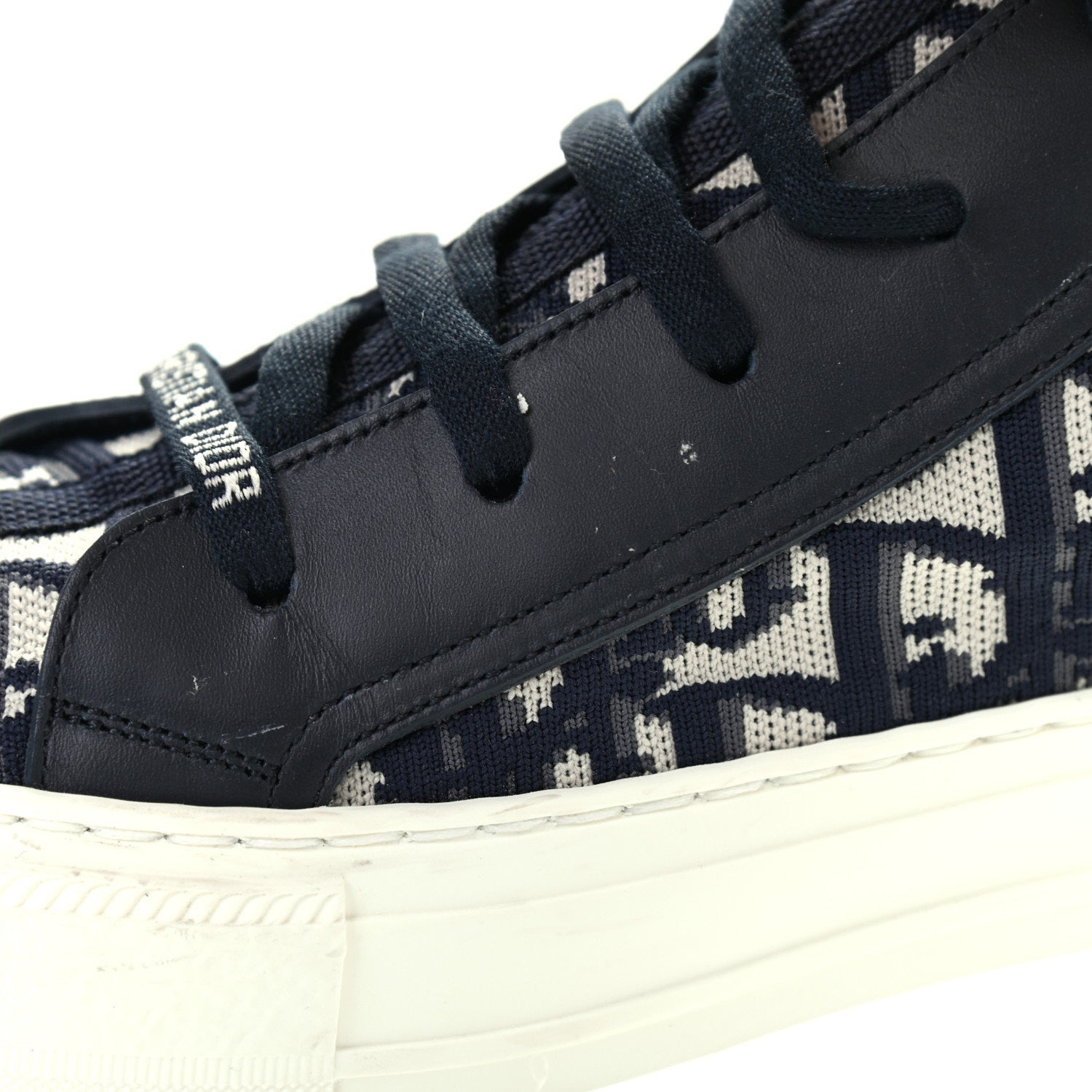 Christian Dior Technical Knit Calfskin Oblique Womens Walk'n Dior Mid Top Sneakers 38.5 Deep Blue 7 of 13