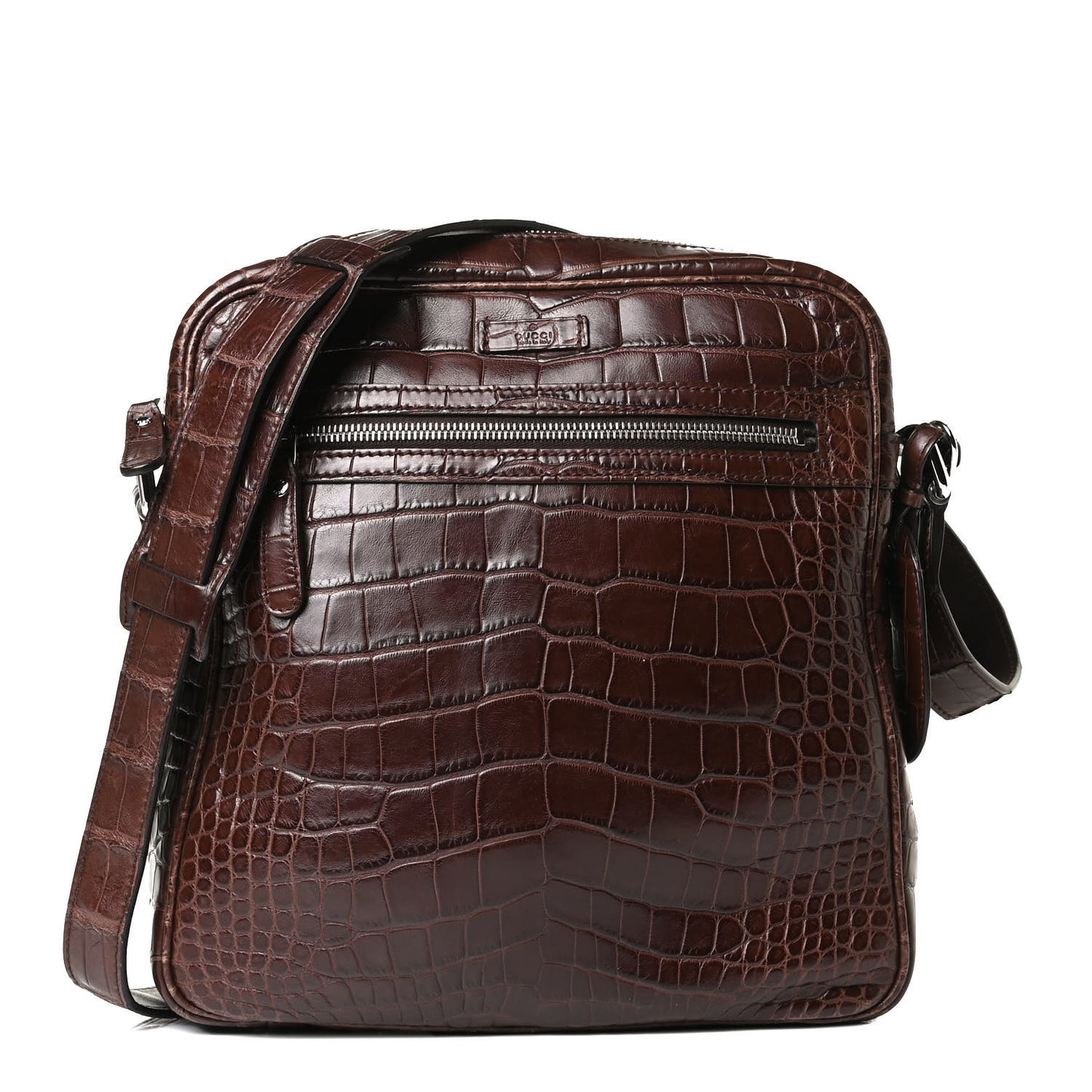 Crocodile Medium Messenger Bag Brown
