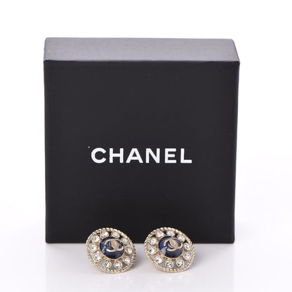 Chanel Crystal CC Earrings Blue Light Gold 5 of 5