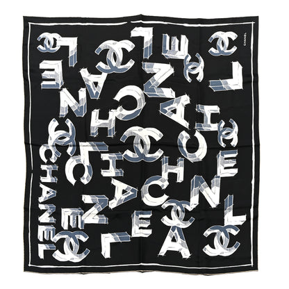 Chanel Silk Scarf CC Logo Black Blue White 1 of 3