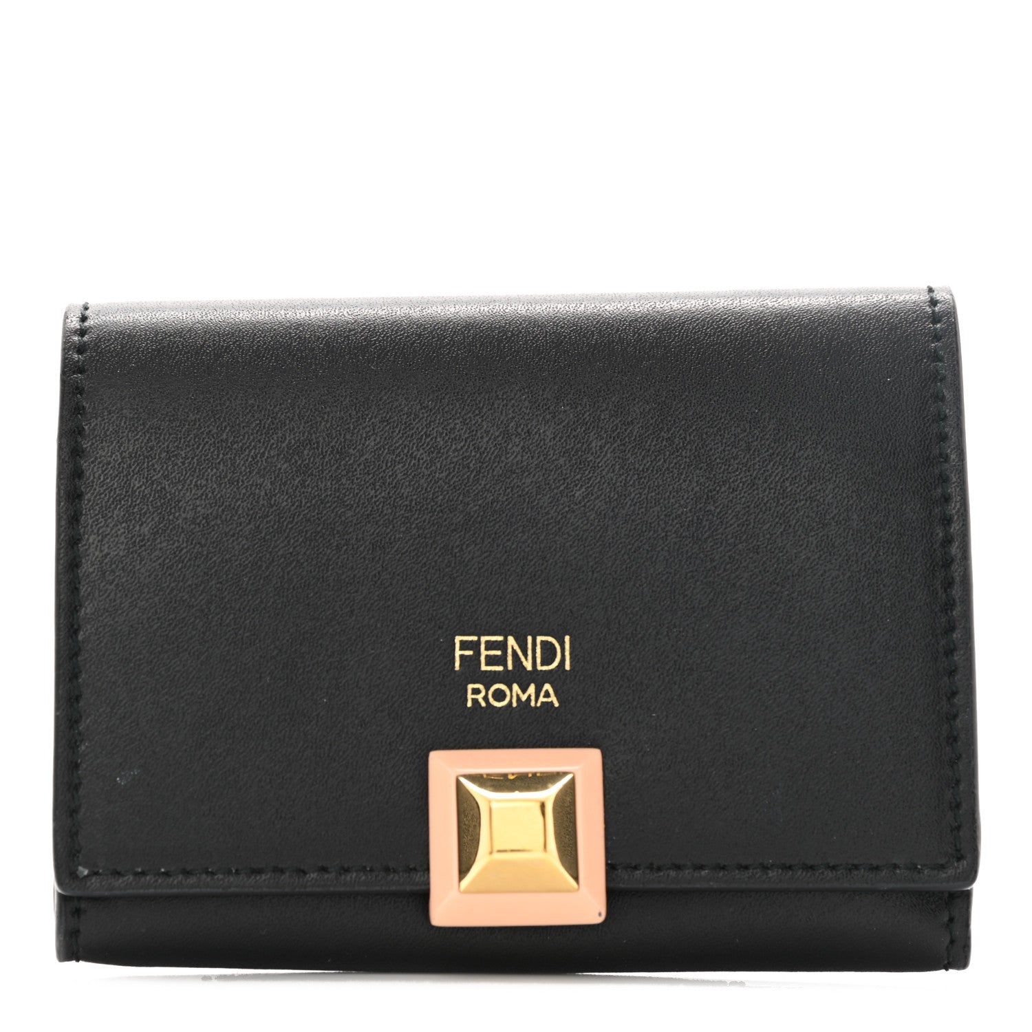 Fendi Vitello Liberty Studded Fold Over Card Holder Black 1 of 10