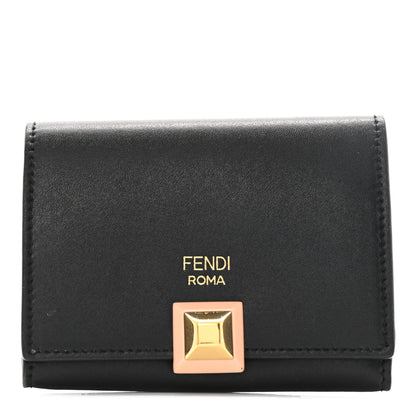 Fendi Vitello Liberty Studded Fold Over Card Holder Black 1 of 10